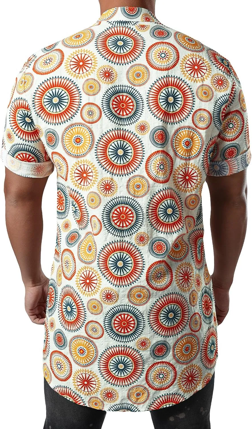 JOGAL Mens Striped Henley Shirt Short Sleeve Traditional African Style Dashiki Shirts