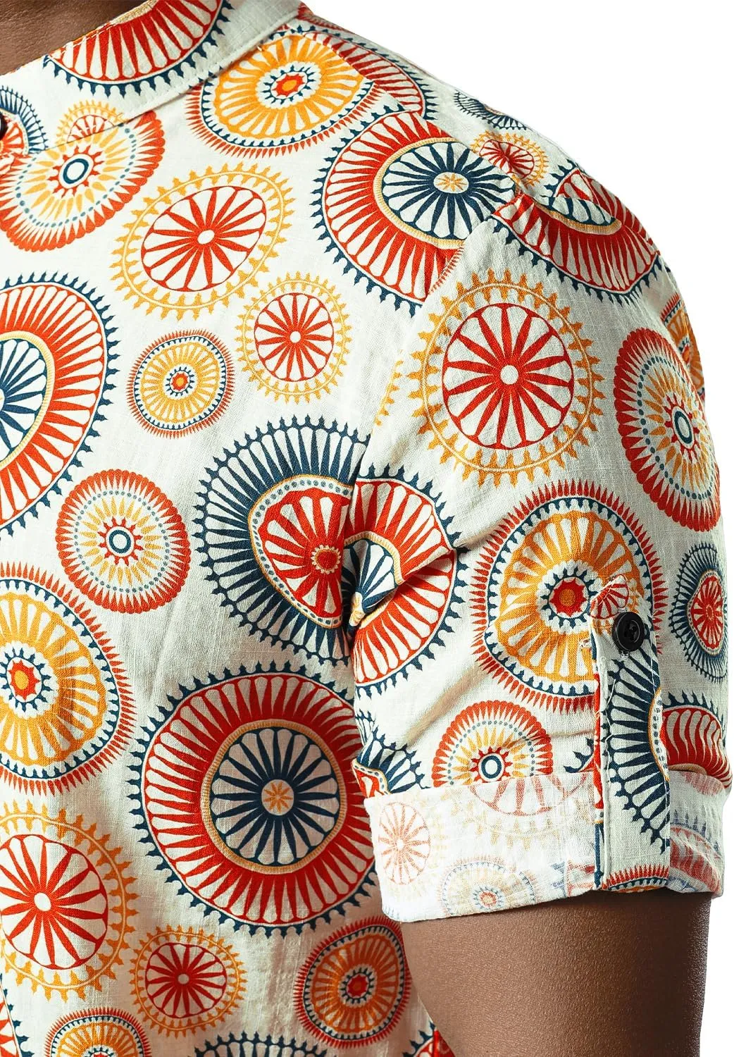 JOGAL Mens Striped Henley Shirt Short Sleeve Traditional African Style Dashiki Shirts