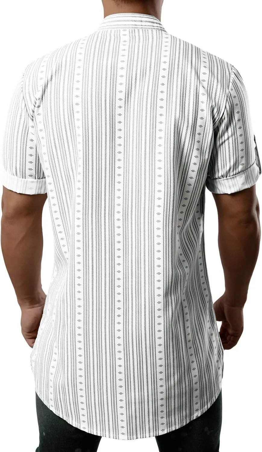 JOGAL Mens Striped Henley Shirt Short Sleeve Traditional African Style Dashiki Shirts