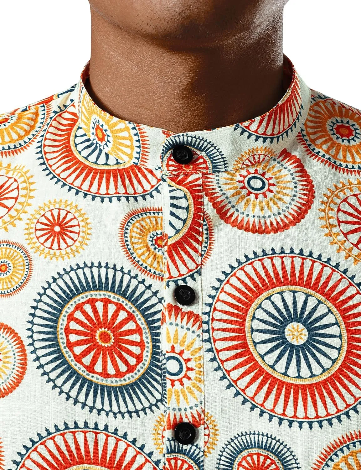 JOGAL Mens Striped Henley Shirt Short Sleeve Traditional African Style Dashiki Shirts