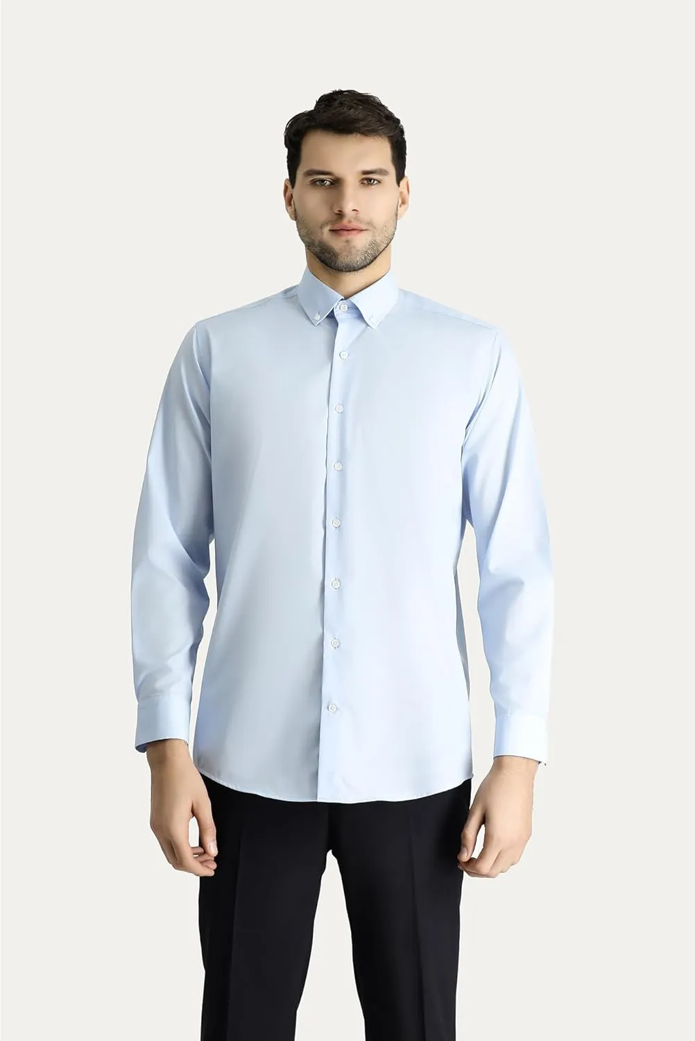 KIGILI - Men's Oxford & Non-Iron Dress Shirts- Slim Fit Long Sleeve Buttoned-Collar Solid Turkish Cotton
