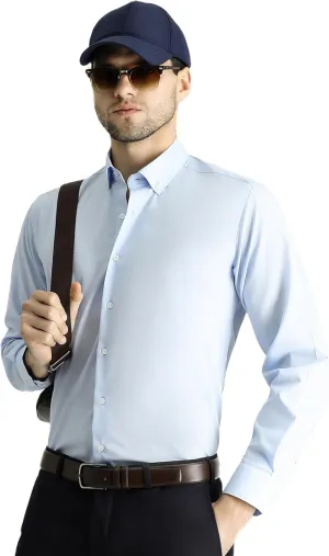 KIGILI - Men's Oxford & Non-Iron Dress Shirts- Slim Fit Long Sleeve Buttoned-Collar Solid Turkish Cotton