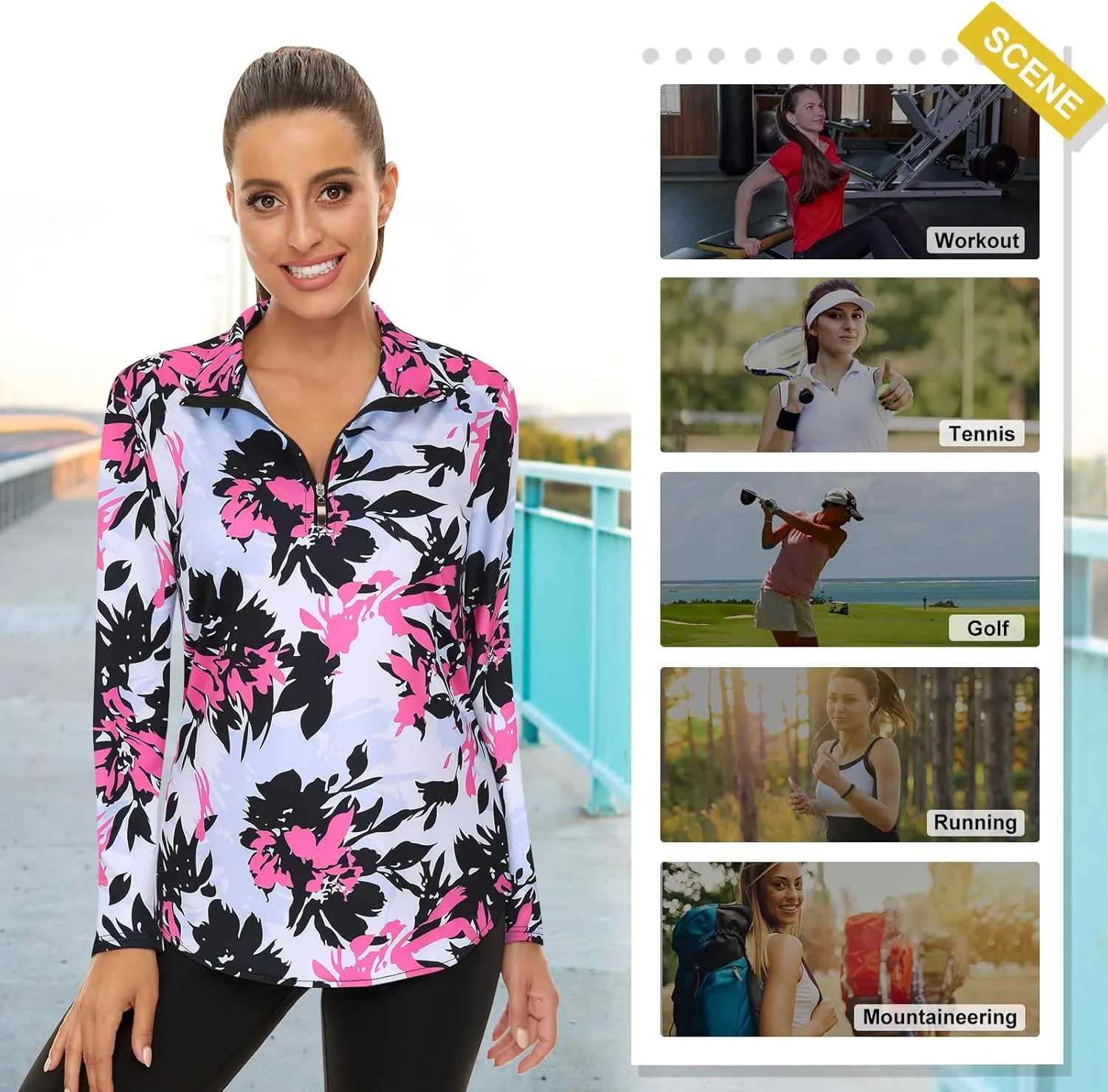Koscacy Women's Long Sleeve Golf Tennis Polo Shirts UPF50  Half Zip Dry Fit Workout Tops Athletic Shirt
