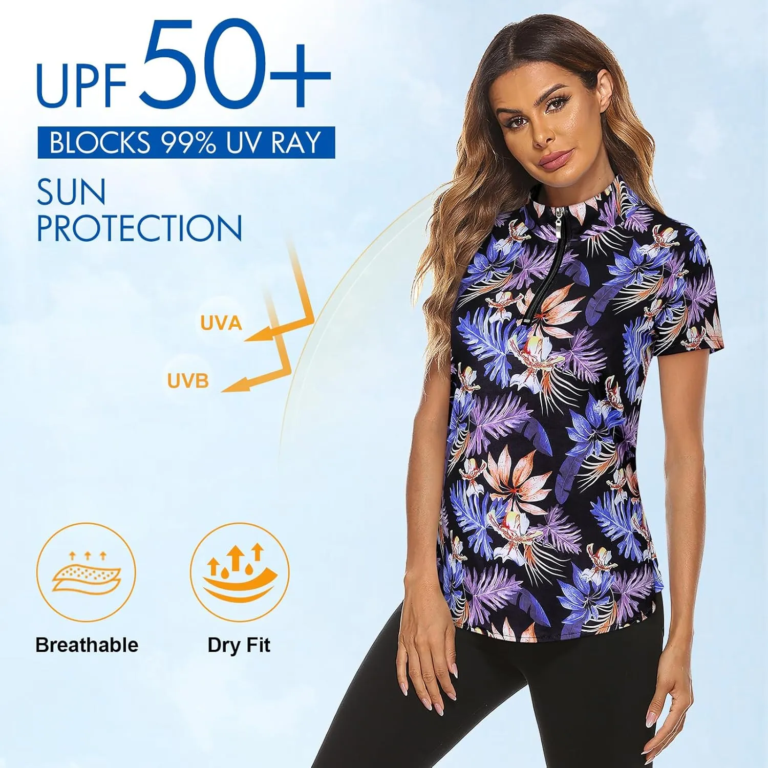 Koscacy Women's Long Sleeve Golf Tennis Polo Shirts UPF50  Half Zip Dry Fit Workout Tops Athletic Shirt