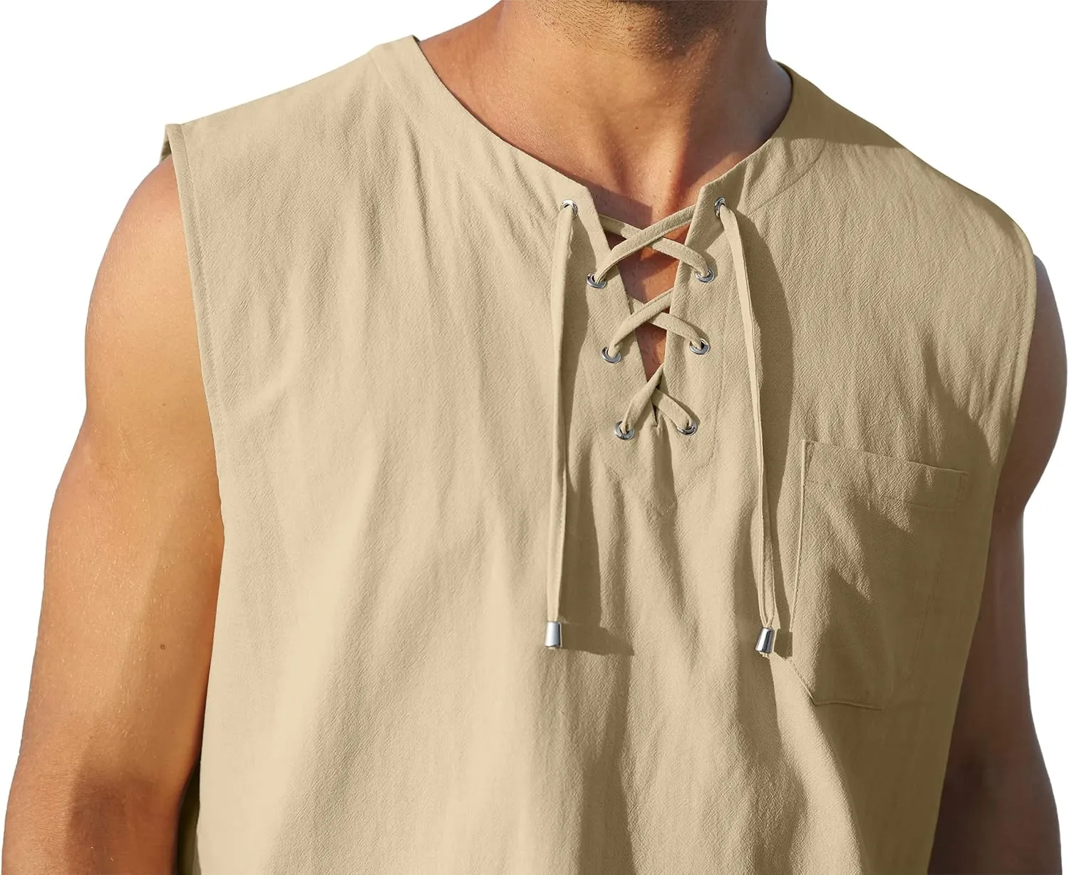 KUYIGO Men's Fashion Beach Sleeveless Shirts Hippie Tank Top Linen Viking Tunic for Summer
