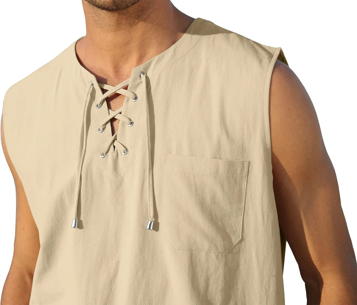 KUYIGO Men's Fashion Beach Sleeveless Shirts Hippie Tank Top Linen Viking Tunic for Summer