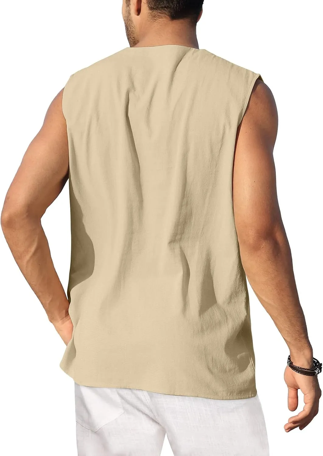 KUYIGO Men's Fashion Beach Sleeveless Shirts Hippie Tank Top Linen Viking Tunic for Summer