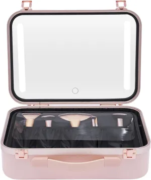 Liftable Portable Multi-Compartment Cosmetic Bag, Large Capacity Travel Cosmetic Case Organizer with Mirror and Adjustable Smart Fill Light for Toiletries Cosmetics Travel, Pink