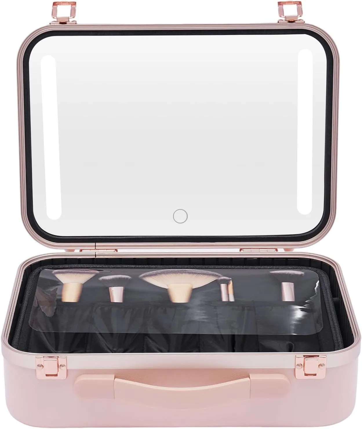 Liftable Portable Multi-Compartment Cosmetic Bag, Large Capacity Travel Cosmetic Case Organizer with Mirror and Adjustable Smart Fill Light for Toiletries Cosmetics Travel, Pink