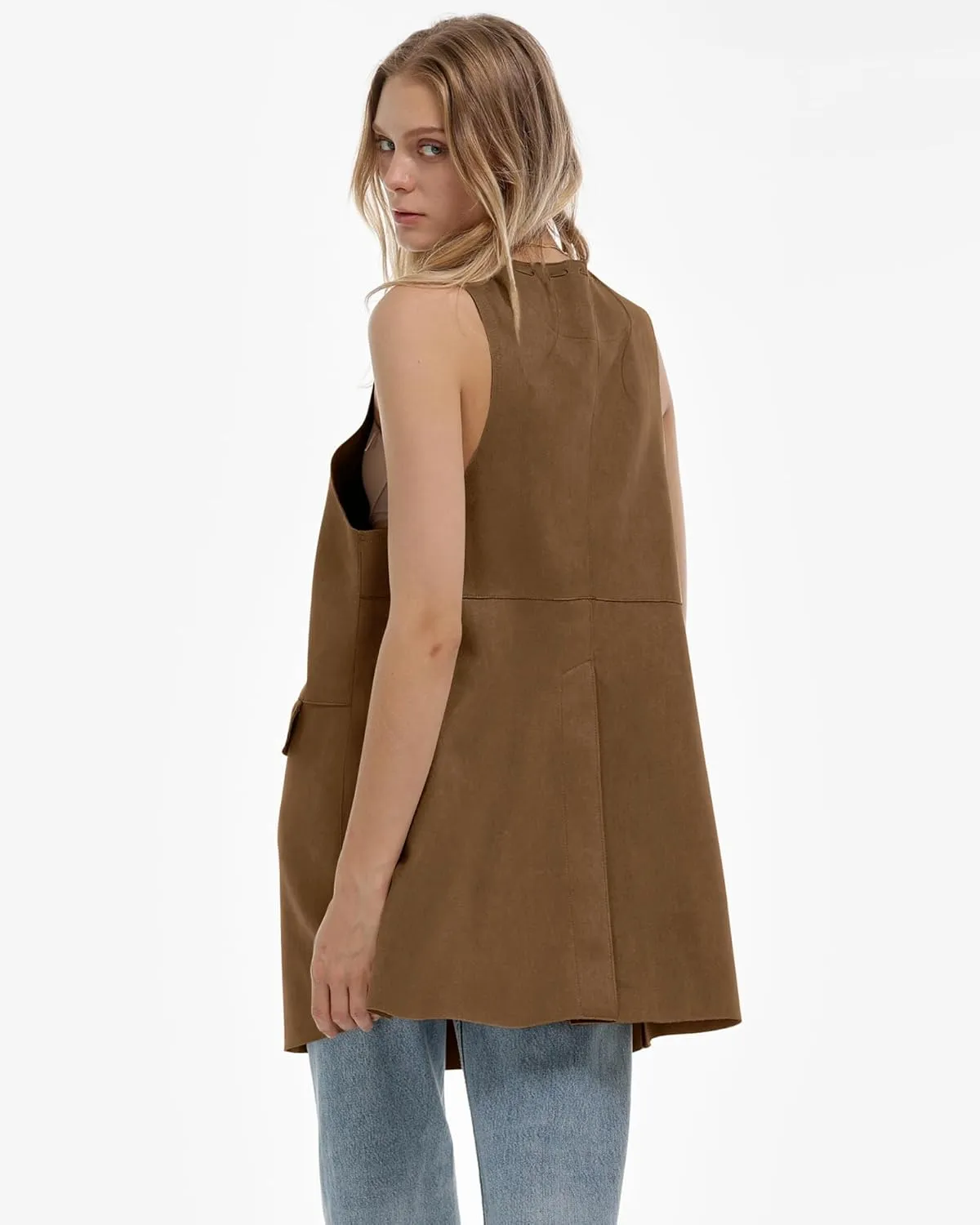 Locachy Women's Vintage Suede Vest Casual Button Down Waistcoat Steampunk Dress with Pockets