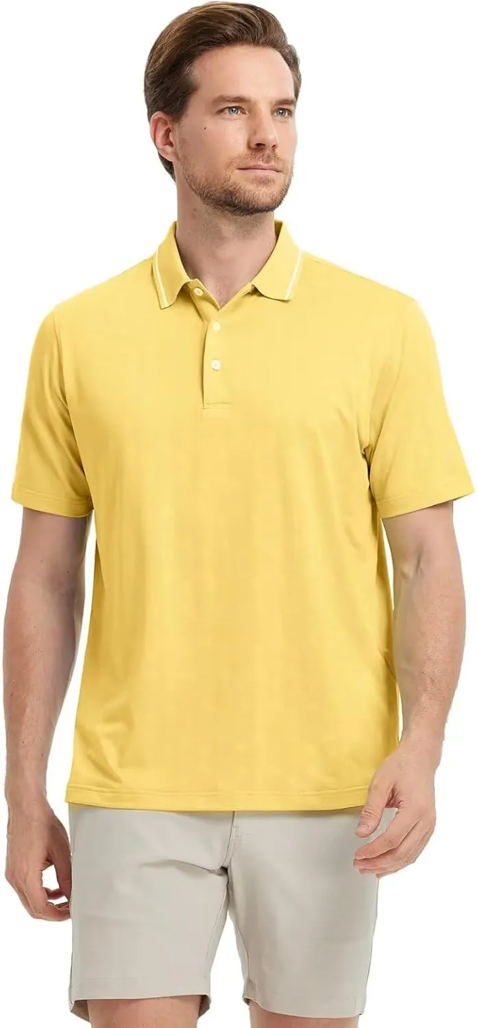 M MAELREG Mens Polo Shirts Short Sleeve Jacquard Performance Moisture Wicking Lightweight Casual Active Mens Golf Shirt