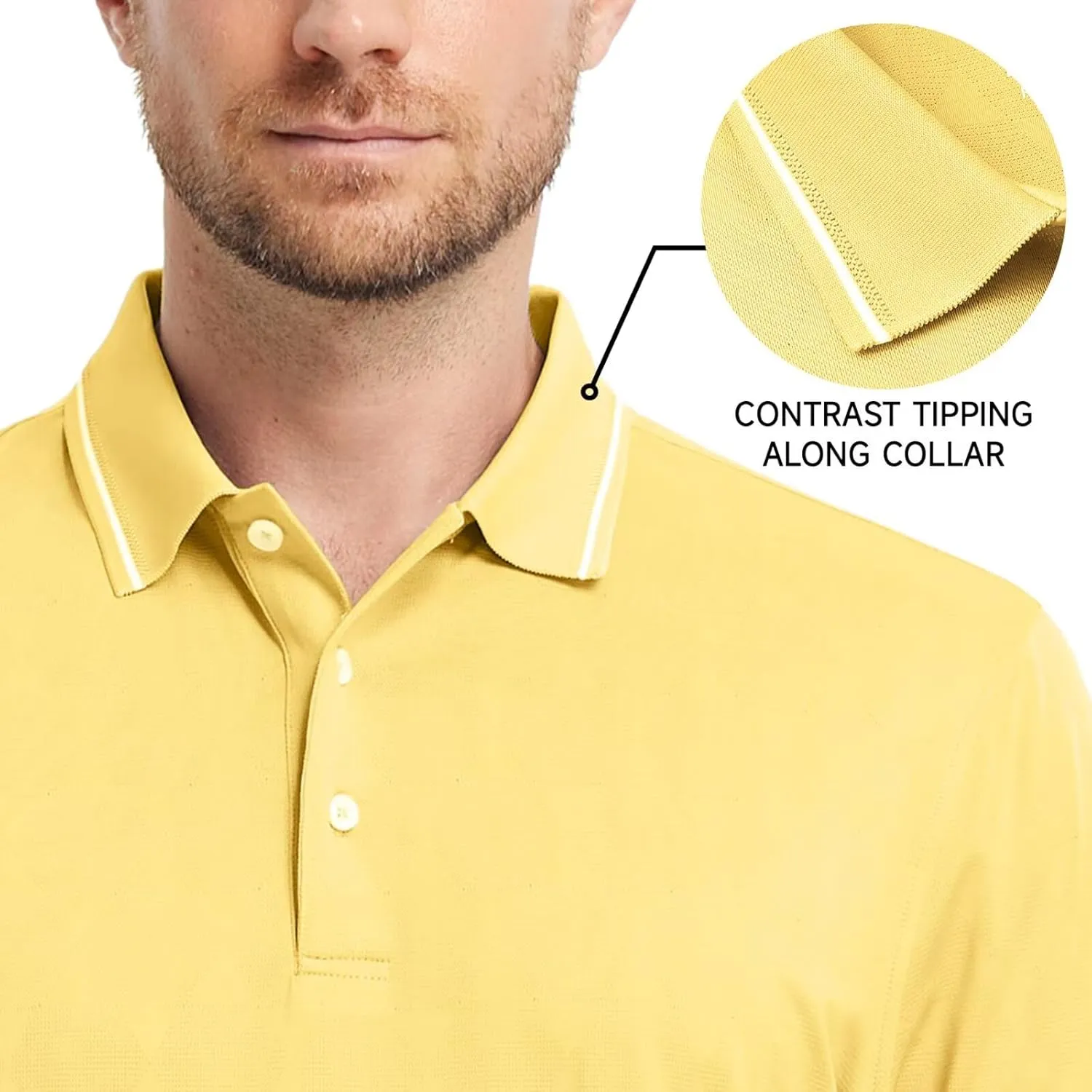 M MAELREG Mens Polo Shirts Short Sleeve Jacquard Performance Moisture Wicking Lightweight Casual Active Mens Golf Shirt