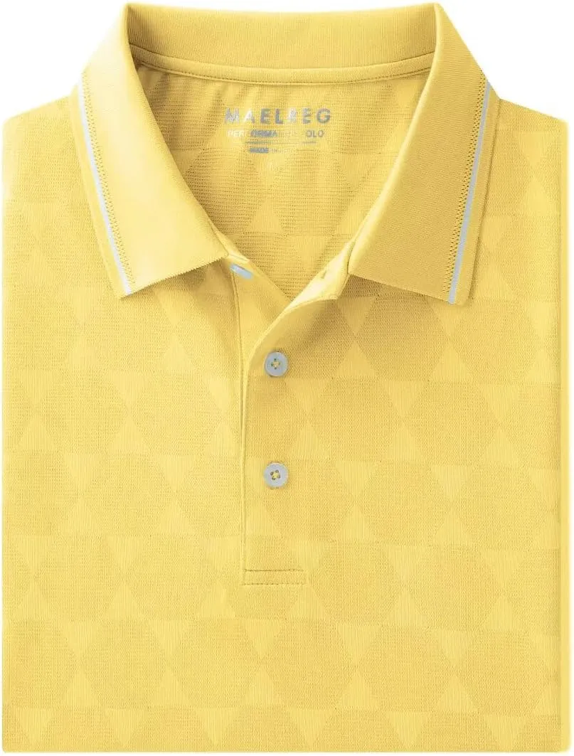 M MAELREG Mens Polo Shirts Short Sleeve Jacquard Performance Moisture Wicking Lightweight Casual Active Mens Golf Shirt
