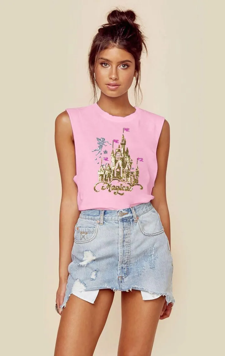 Magical Castle Tank Top Women: Magic Kingdom Shirts Cute Graphic Holiday Vest Summer Vacation Sleeveless Shirt