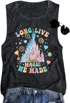 Magical Castle Tank Top Women: Magic Kingdom Shirts Cute Graphic Holiday Vest Summer Vacation Sleeveless Shirt
