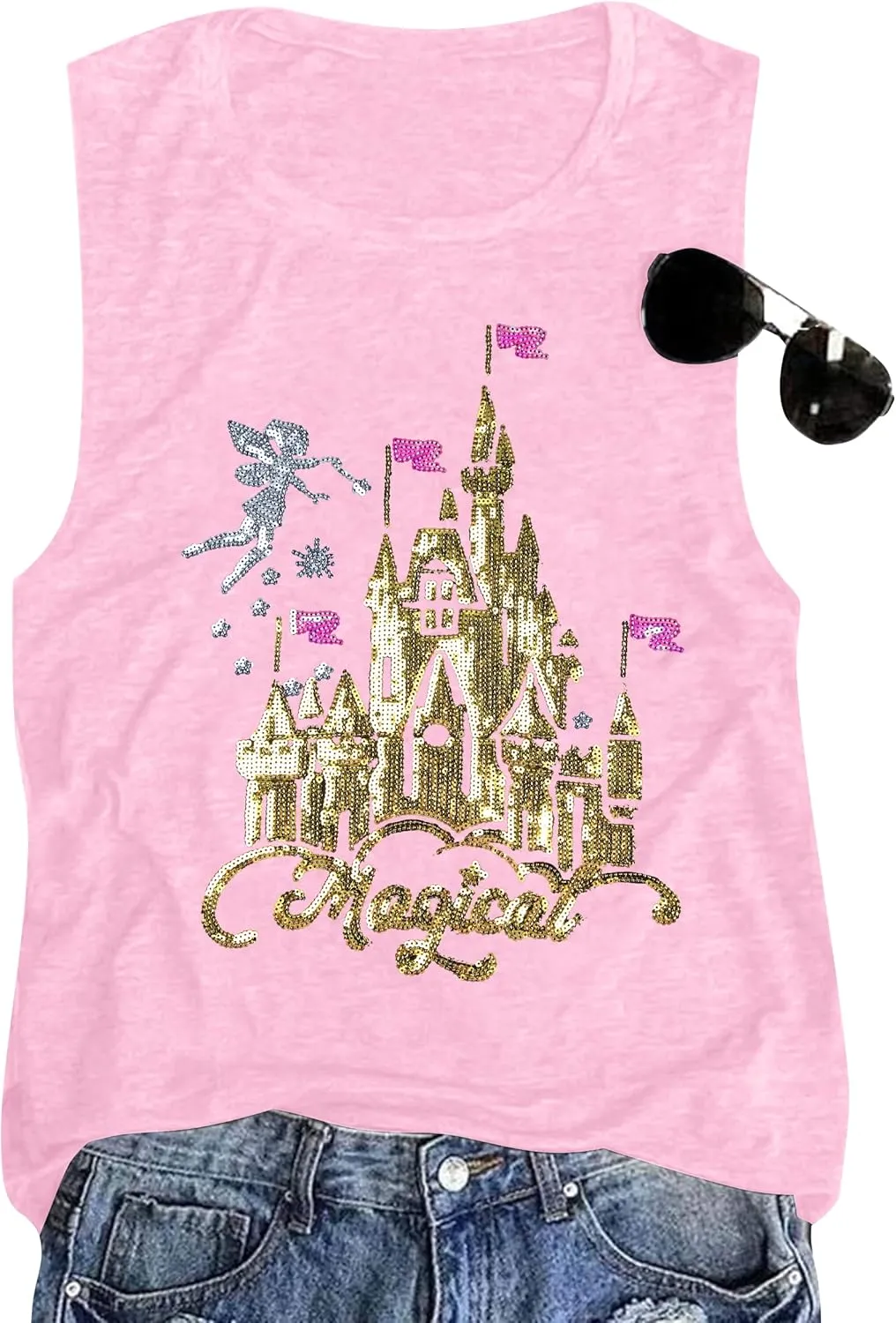 Magical Castle Tank Top Women: Magic Kingdom Shirts Cute Graphic Holiday Vest Summer Vacation Sleeveless Shirt
