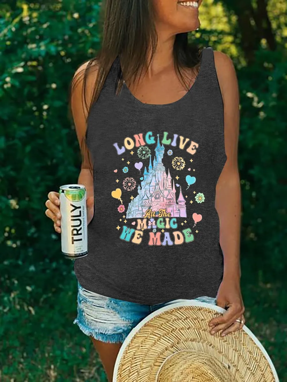 Magical Castle Tank Top Women: Magic Kingdom Shirts Cute Graphic Holiday Vest Summer Vacation Sleeveless Shirt