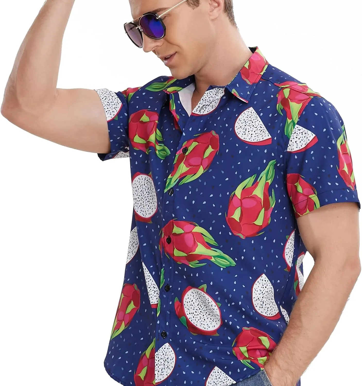 MCULIVOD Men's Hawaiian Tropical Shirts, Printing Short Sleeve Casual Button Down Shirt