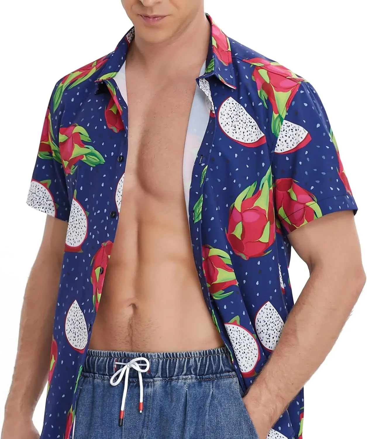 MCULIVOD Men's Hawaiian Tropical Shirts, Printing Short Sleeve Casual Button Down Shirt