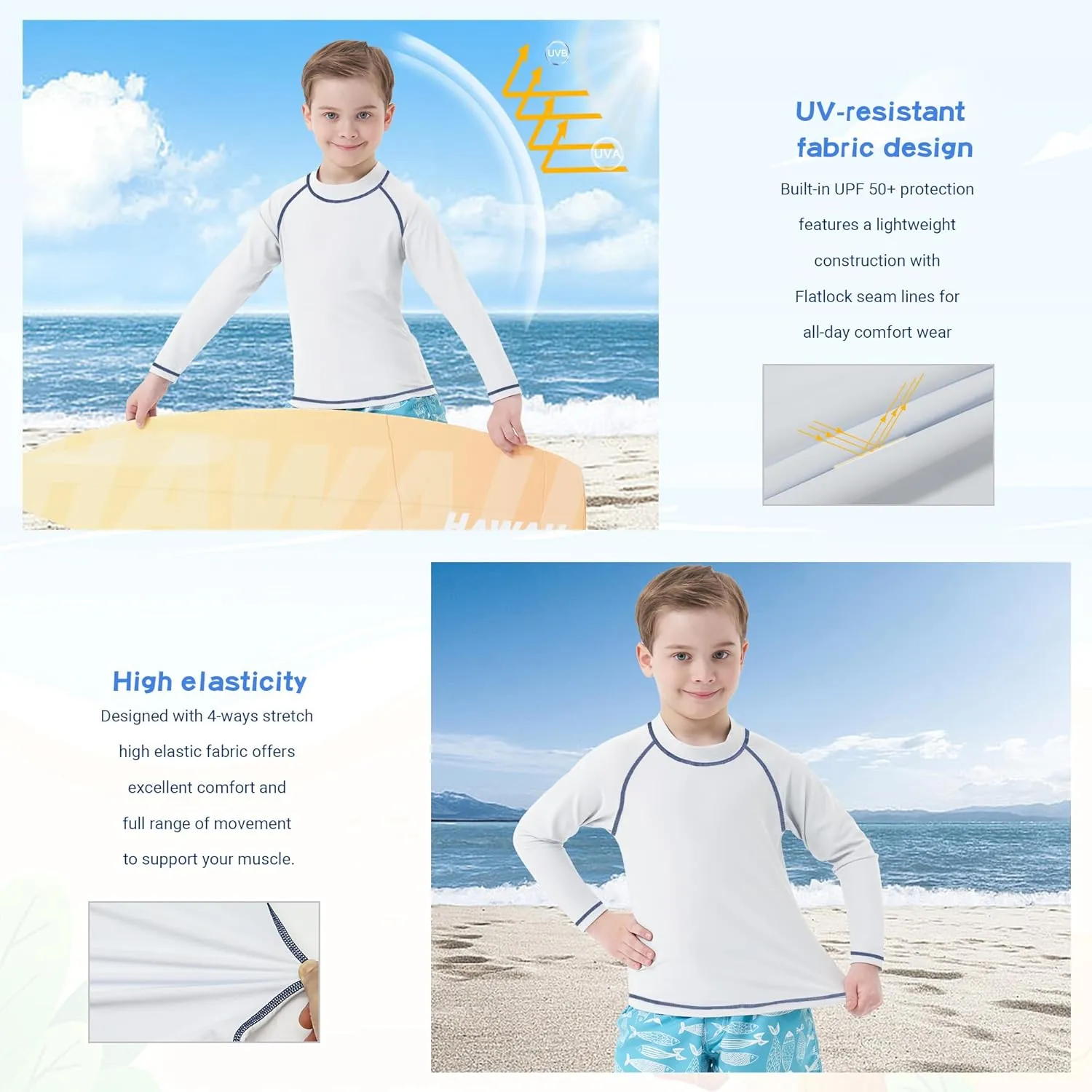 MEETWEE Boys UPF 50  Rash Guard Swim Shirts Long Sleeve Kid Swimwear Quick Dry Lightweight Shirt for Swiming Beach