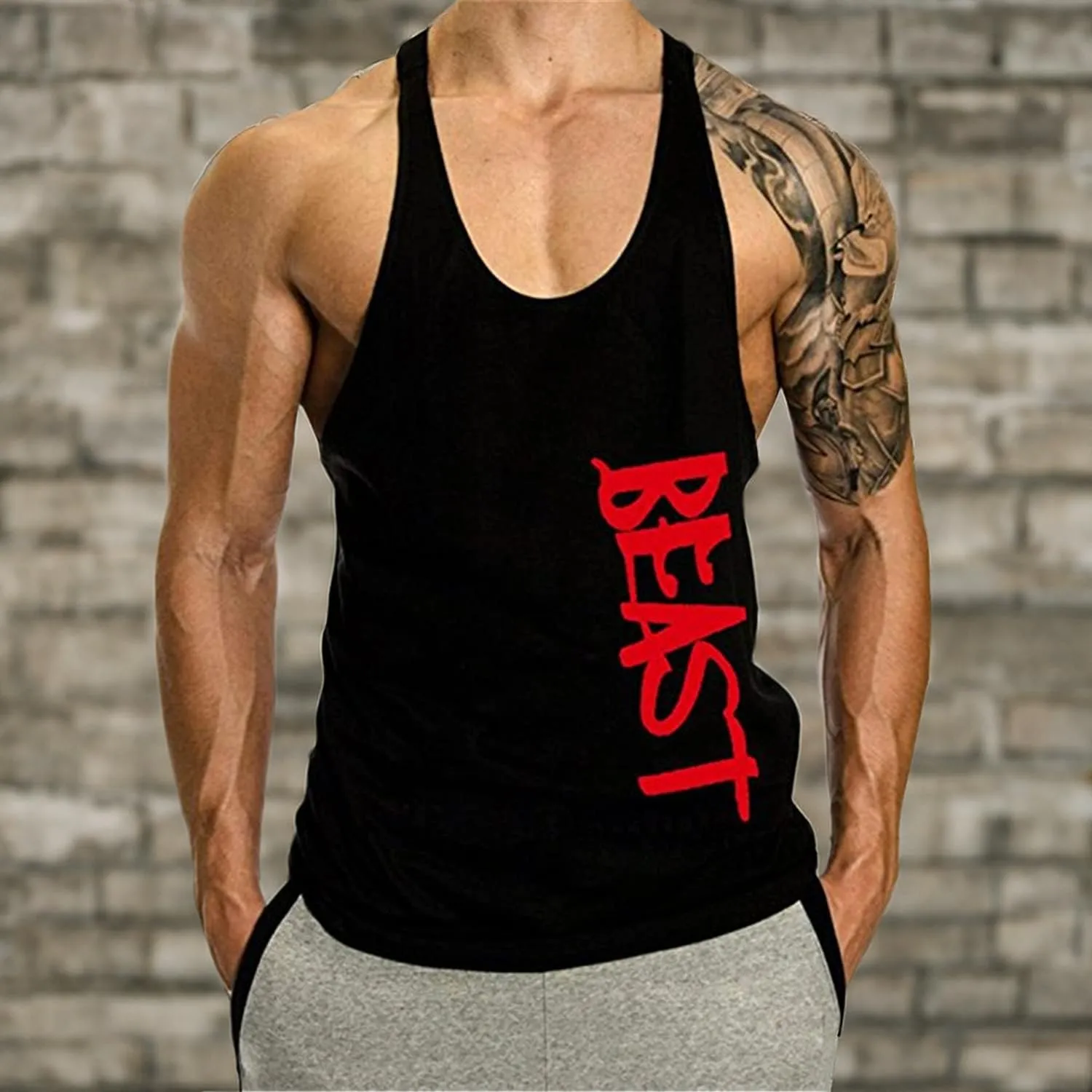 Men's Beast Workout Sport Muscle Tank Tops Gym Bodybuilding Fitness Sleeveless Shirts
