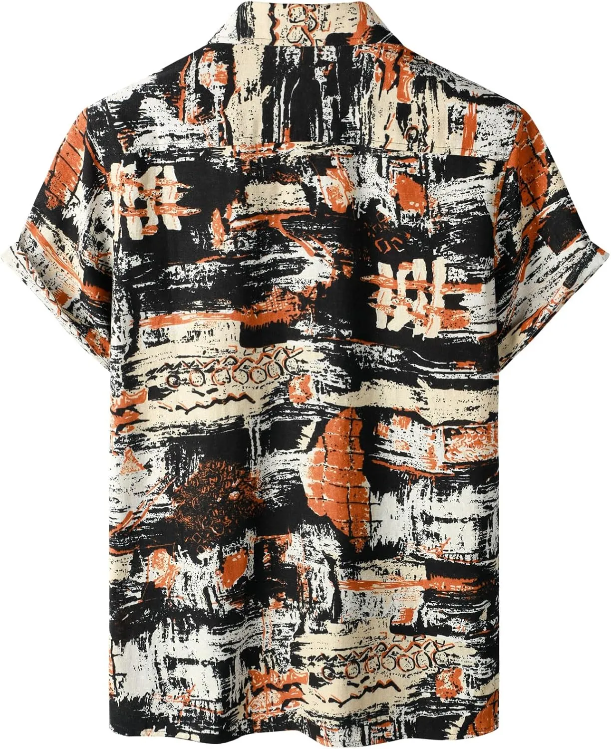 Men's Cotton Linen Vintage Pattern Printed Old Style Shirt Casual Short Sleeve Button Down Retro Shirts