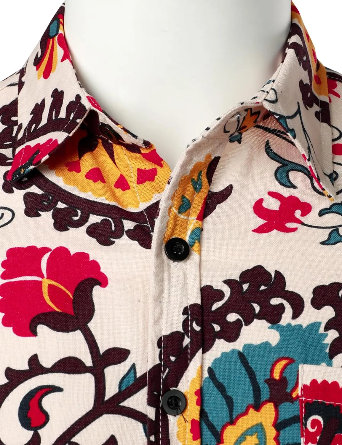Men's Cotton Linen Vintage Pattern Printed Old Style Shirt Casual Short Sleeve Button Down Retro Shirts