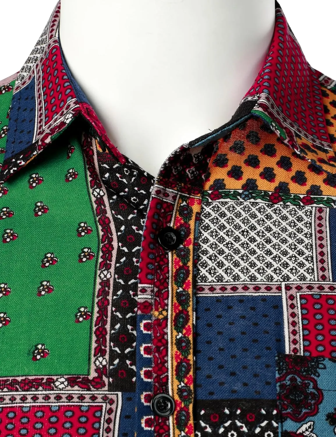 Men's Cotton Linen Vintage Pattern Printed Old Style Shirt Casual Short Sleeve Button Down Retro Shirts