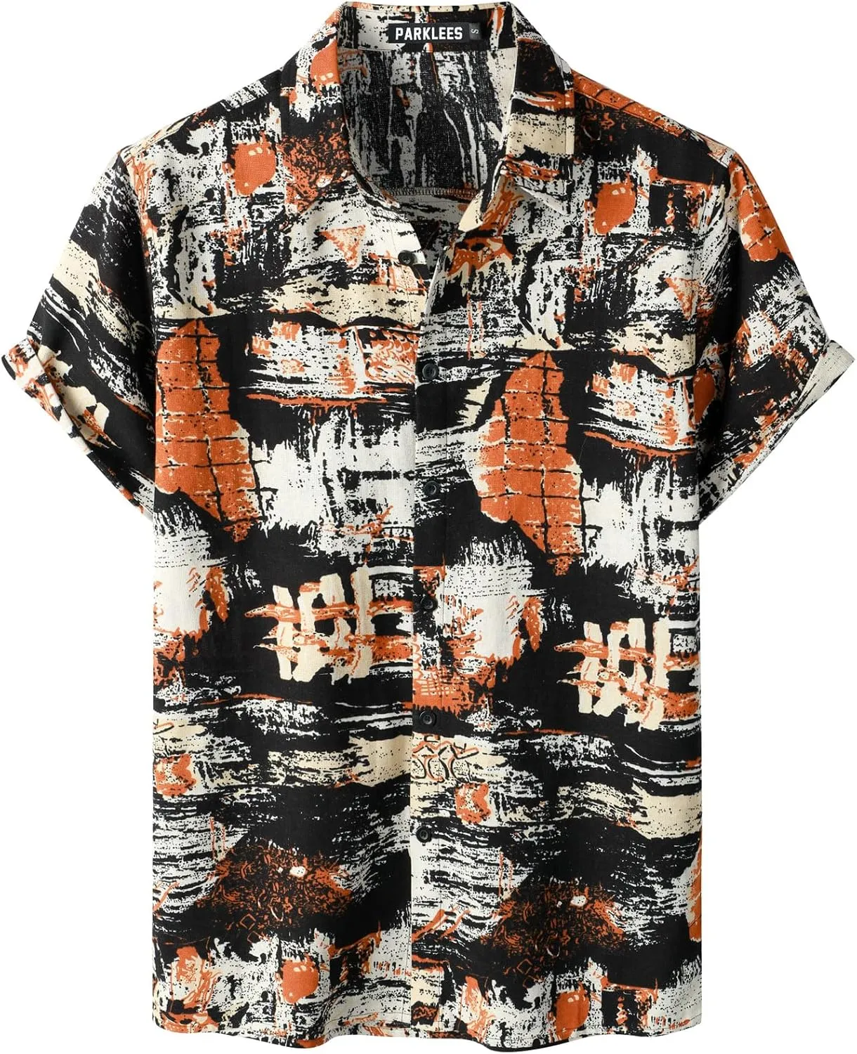 Men's Cotton Linen Vintage Pattern Printed Old Style Shirt Casual Short Sleeve Button Down Retro Shirts
