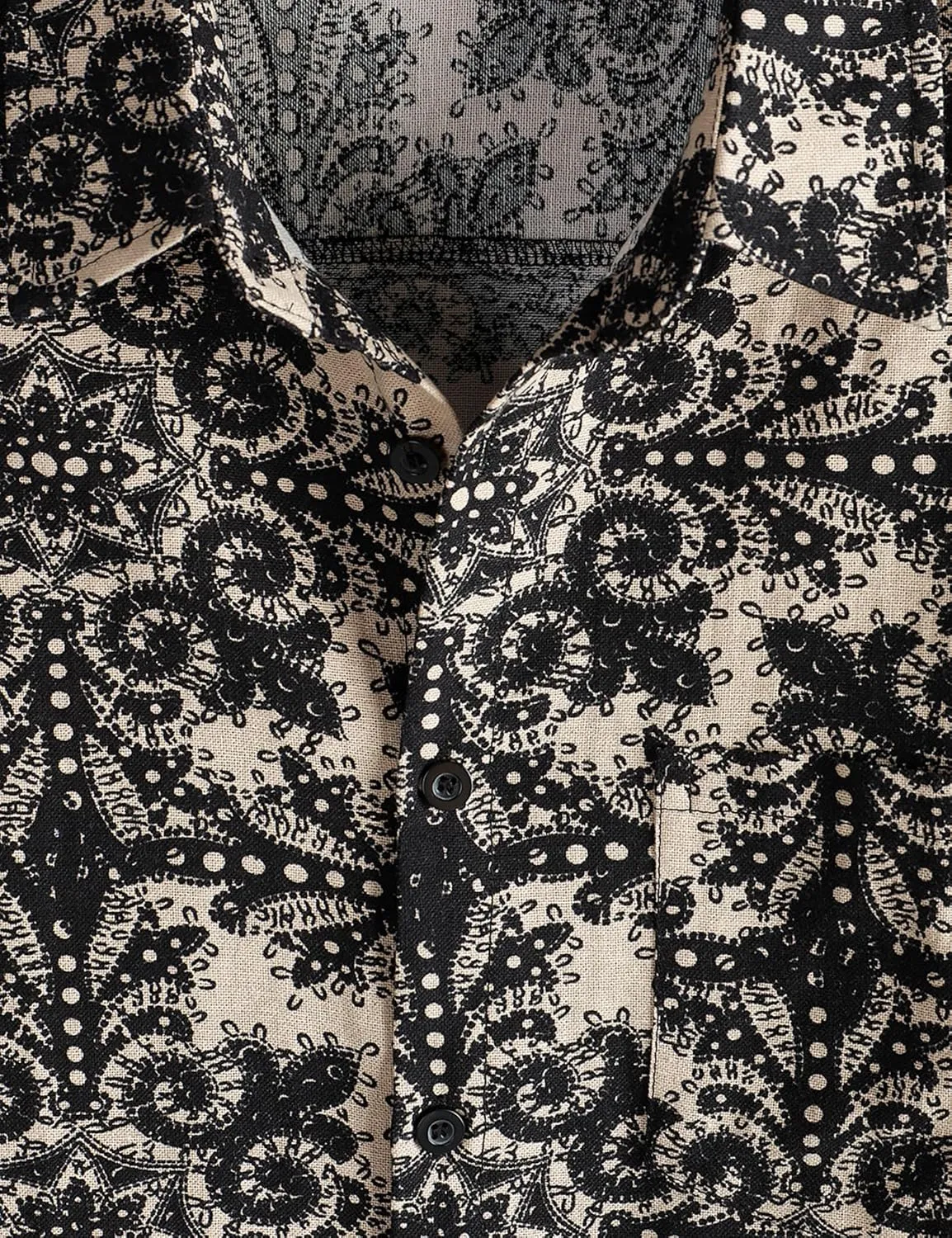 Men's Cotton Linen Vintage Pattern Printed Old Style Shirt Casual Short Sleeve Button Down Retro Shirts