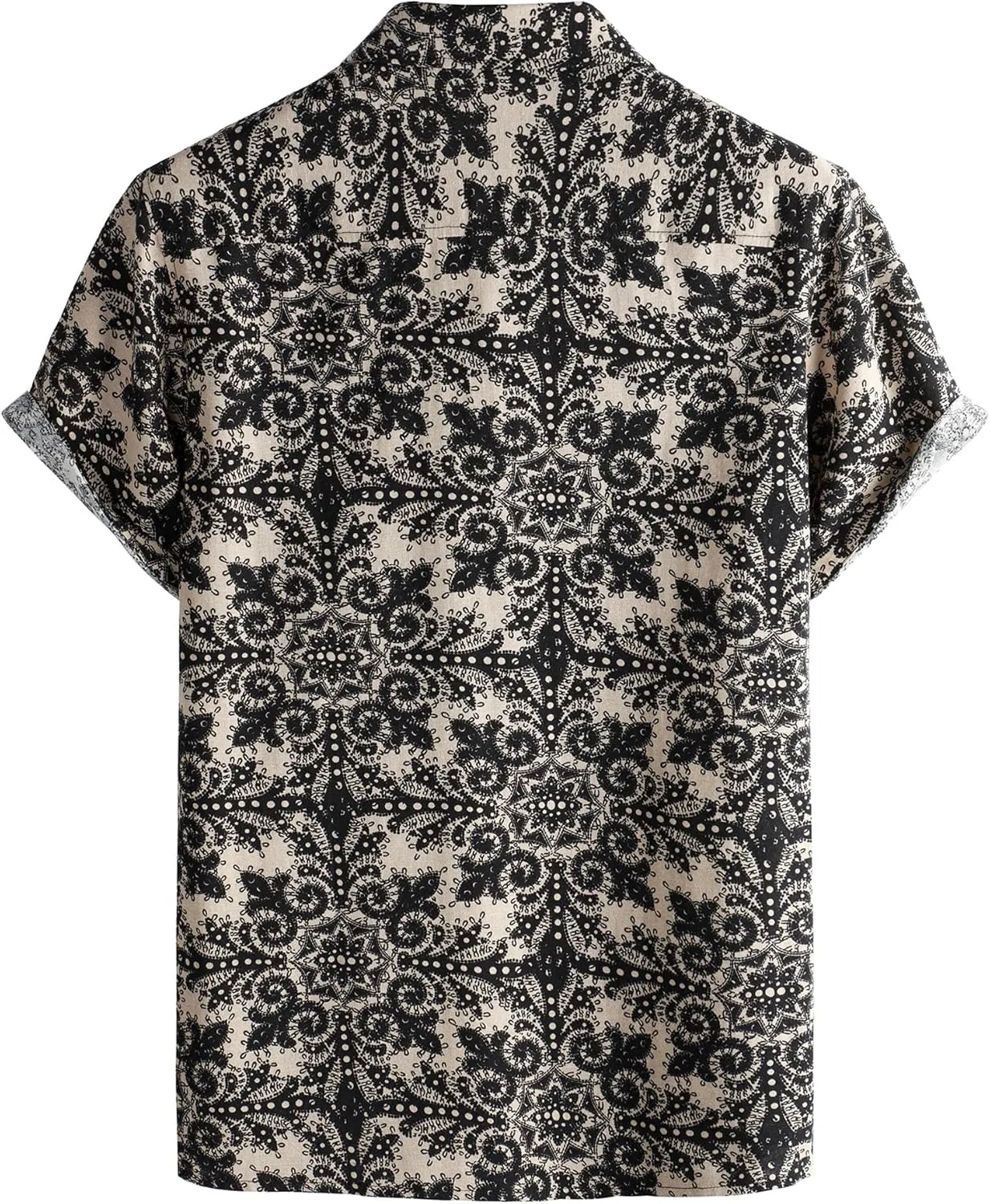 Men's Cotton Linen Vintage Pattern Printed Old Style Shirt Casual Short Sleeve Button Down Retro Shirts