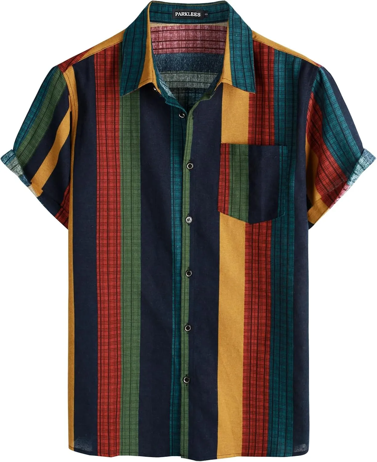 Men's Cotton Linen Vintage Pattern Printed Old Style Shirt Casual Short Sleeve Button Down Retro Shirts