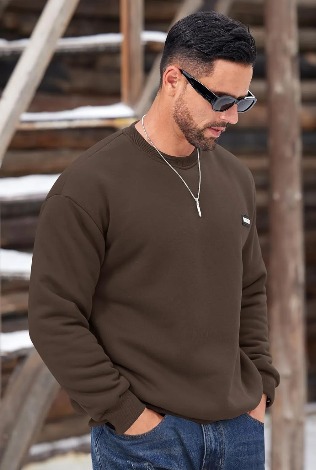 Men's Fleece Lined Sweatshirt Crewneck Sherpa Pullover Thermal Winter Shirts (S-XXL)