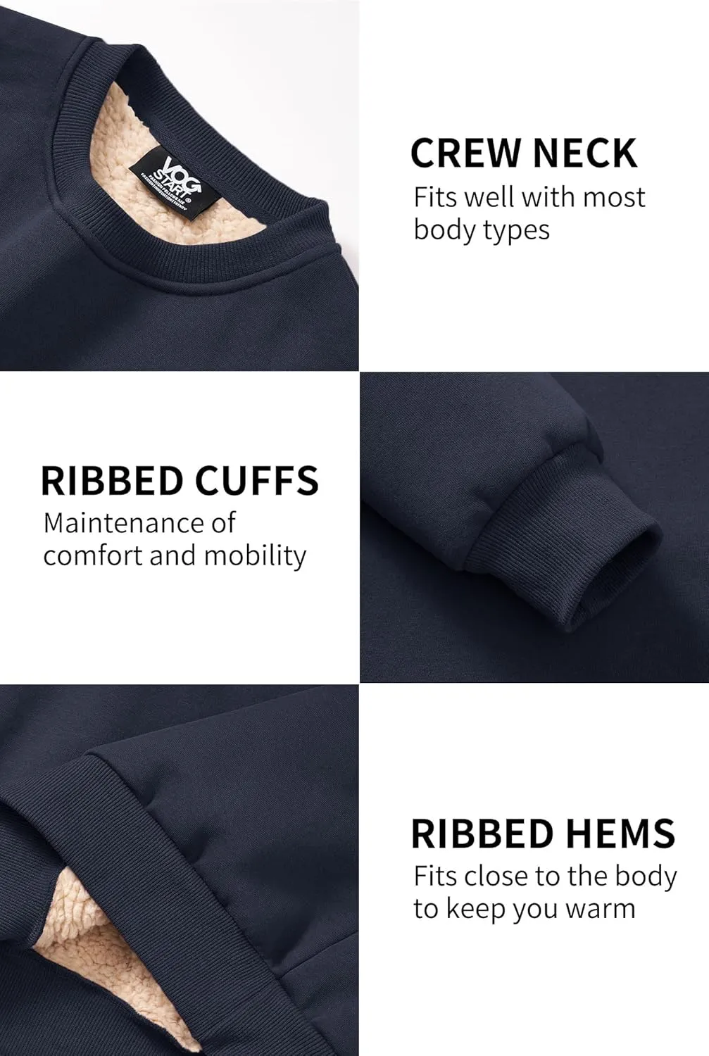 Men's Fleece Lined Sweatshirt Crewneck Sherpa Pullover Thermal Winter Shirts (S-XXL)