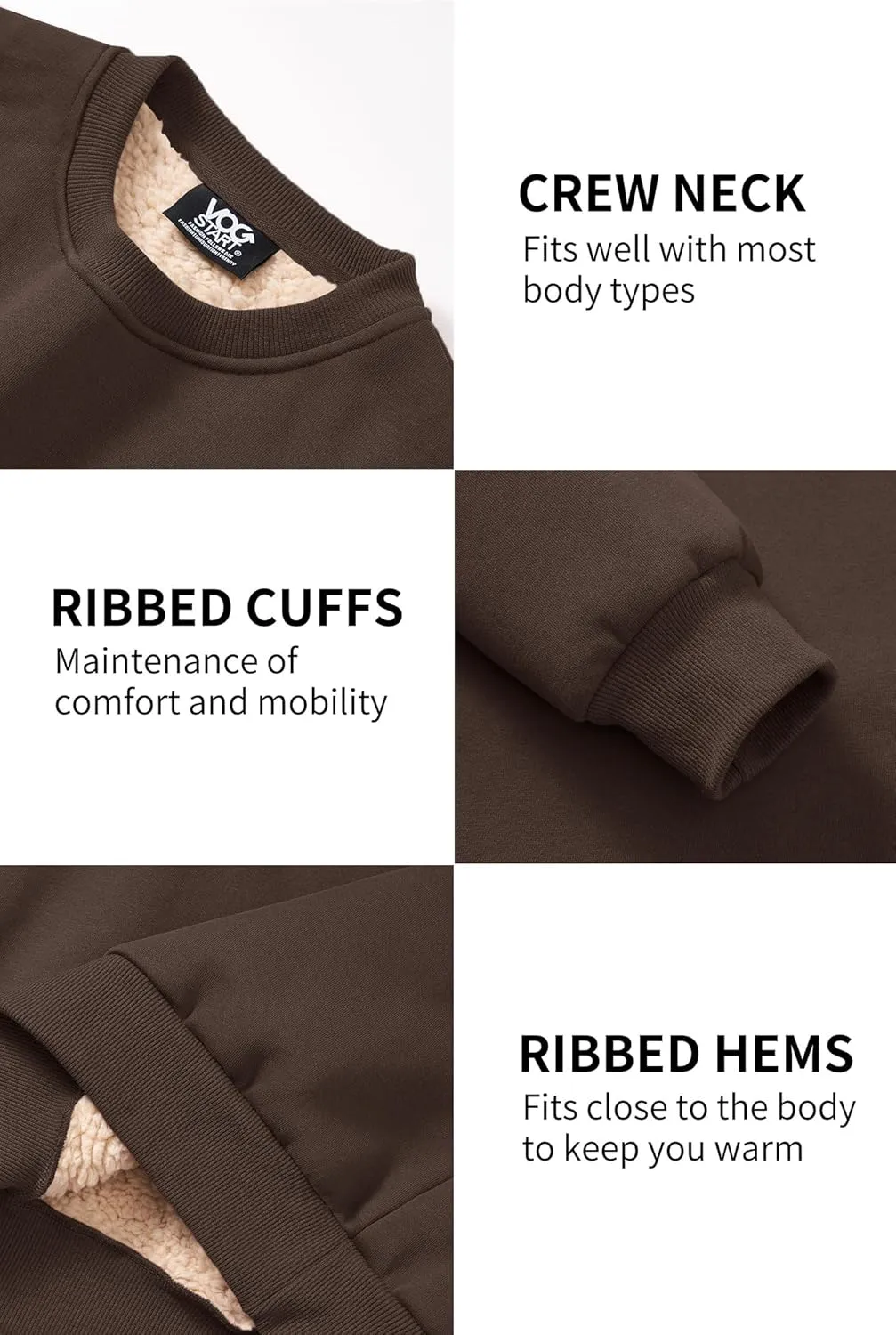Men's Fleece Lined Sweatshirt Crewneck Sherpa Pullover Thermal Winter Shirts (S-XXL)