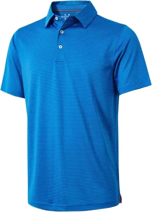 Mens Golf Polo Shirt Moisture Wicking Dry Fit Performance Athletic Short Sleeve Striped Golf Shirts for Men