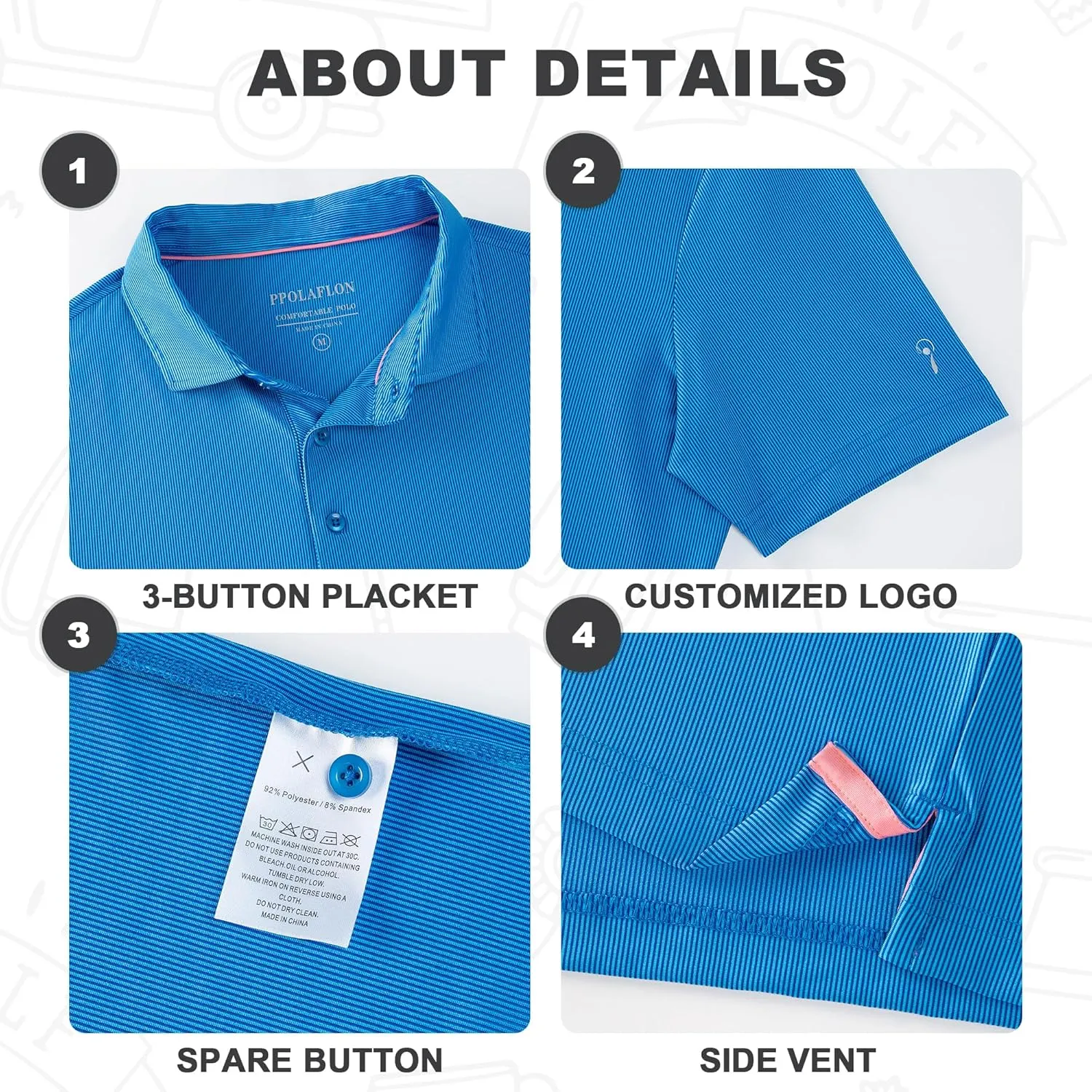 Mens Golf Shirt Moisture Wicking Dry Fit Print Performance Short Sleeve Polo Shirts for Men