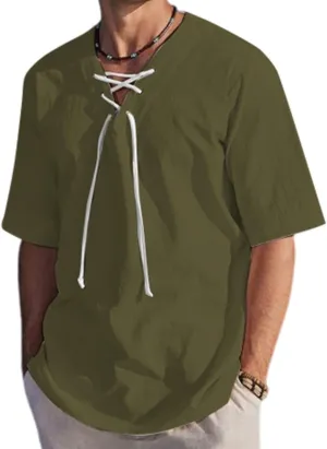 Men's Henley Shirts V-Neck Lace-Up Medieval Beach Resorts Retro Shirt