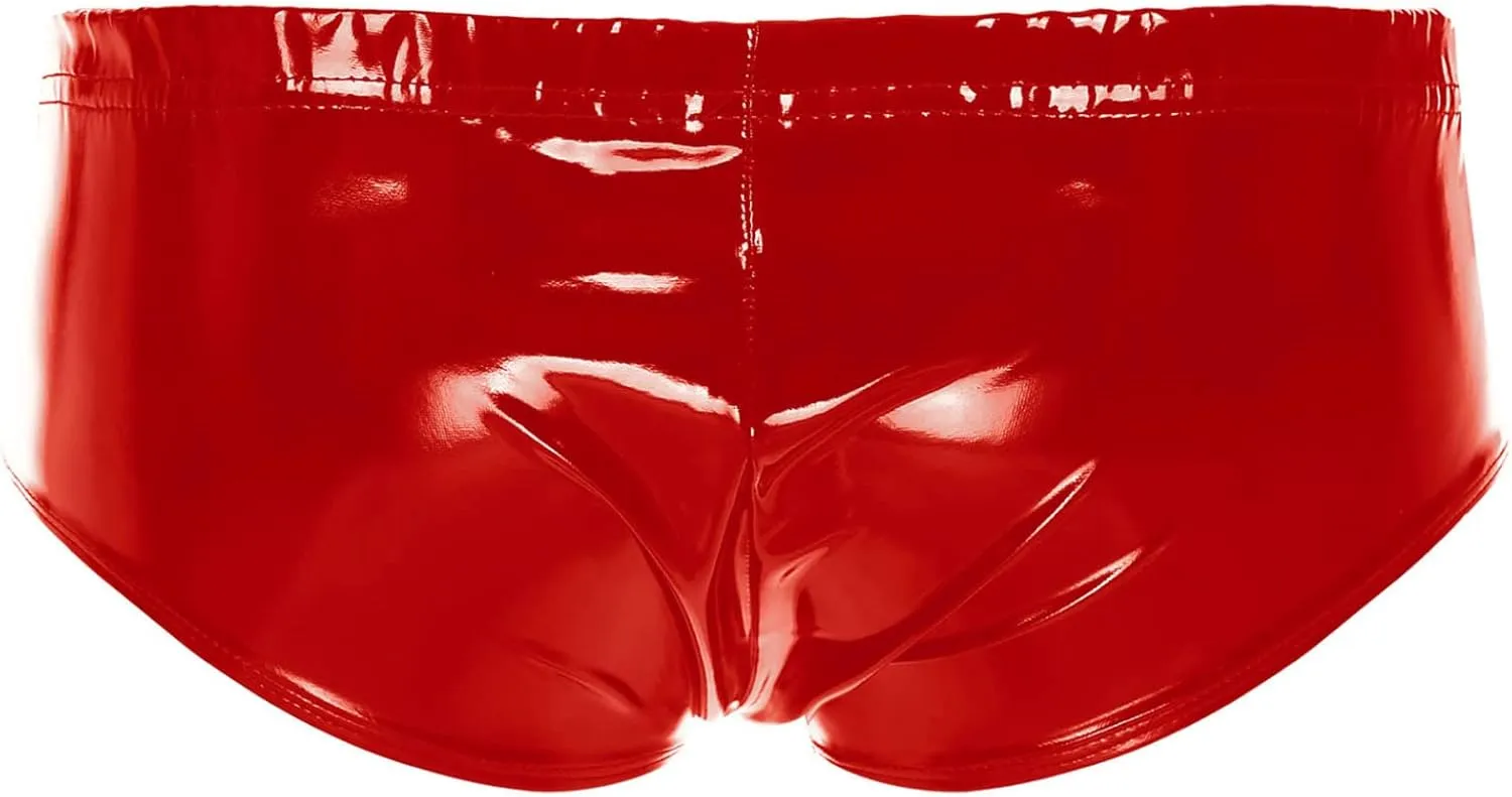 Mens Holographic Leather Boxer Briefs Wetlook Swim Trunks Shorts Sexy Hot Pants Clubwear
