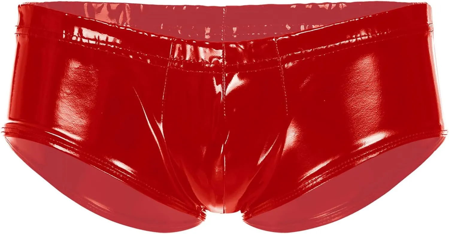 Mens Holographic Leather Boxer Briefs Wetlook Swim Trunks Shorts Sexy Hot Pants Clubwear