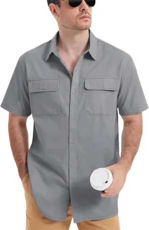 Men's Quick Dry Short Sleeve Shirts Casual Button Up Cargo Shirt Summer Hiking Fishing Trekking Work Outdoor Tops
