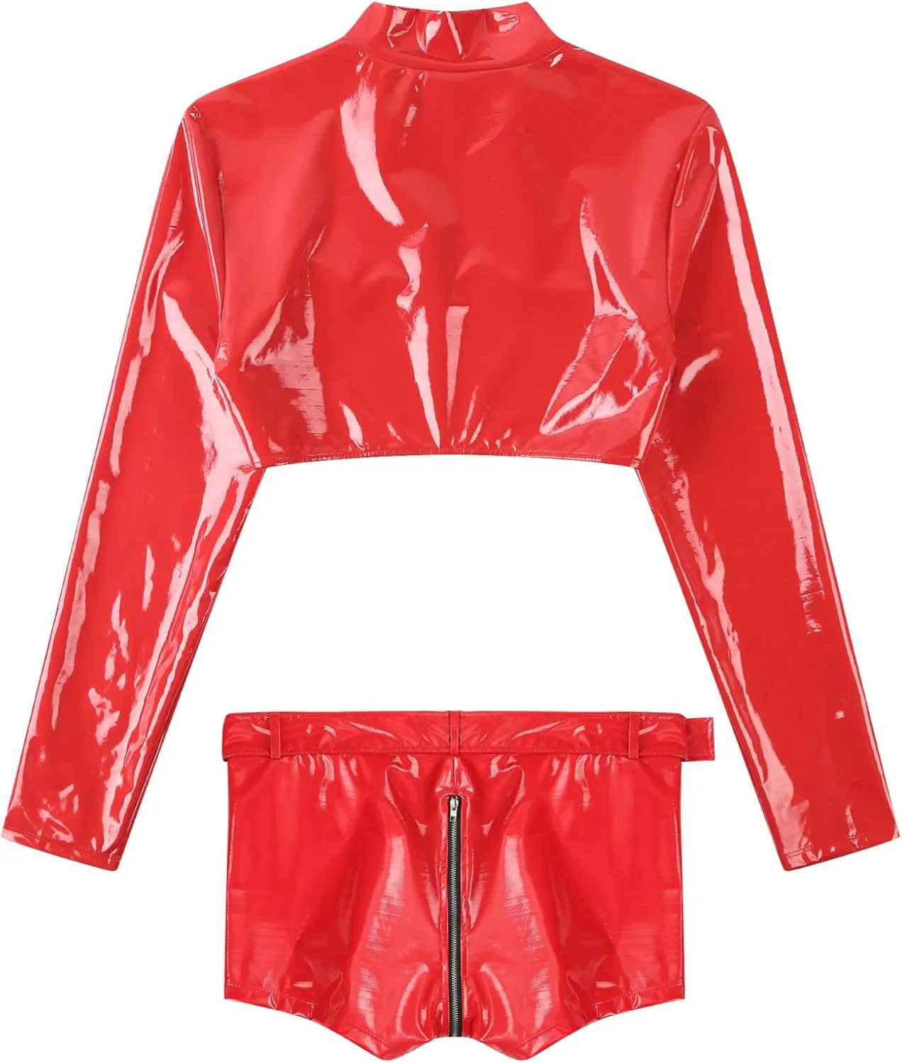 Men's Sexy Leather Crop Top Muscle Shirts and Zipper Crotch Boxer Briefs Hot Pants Gym Outfits