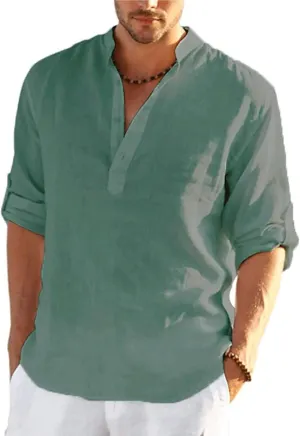 Men's Shirt Henley Casual Daily Button-Down Short Sleeve Tops Cotton Summer Holiday Beach Outdoor Quick Dry Shirts