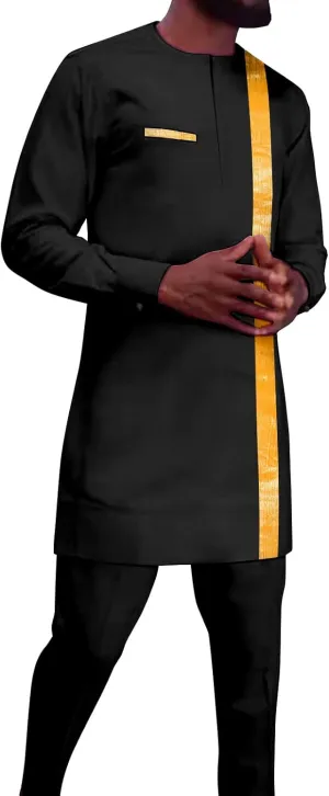 Men`s Tracksuits Full Sleeve Embroidery Shirts and Pant 2 Piece Set Dashiki Outfits African Suits for Men