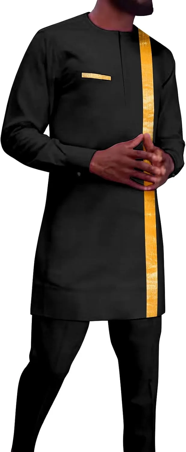 Men`s Tracksuits Full Sleeve Embroidery Shirts and Pant 2 Piece Set Dashiki Outfits African Suits for Men