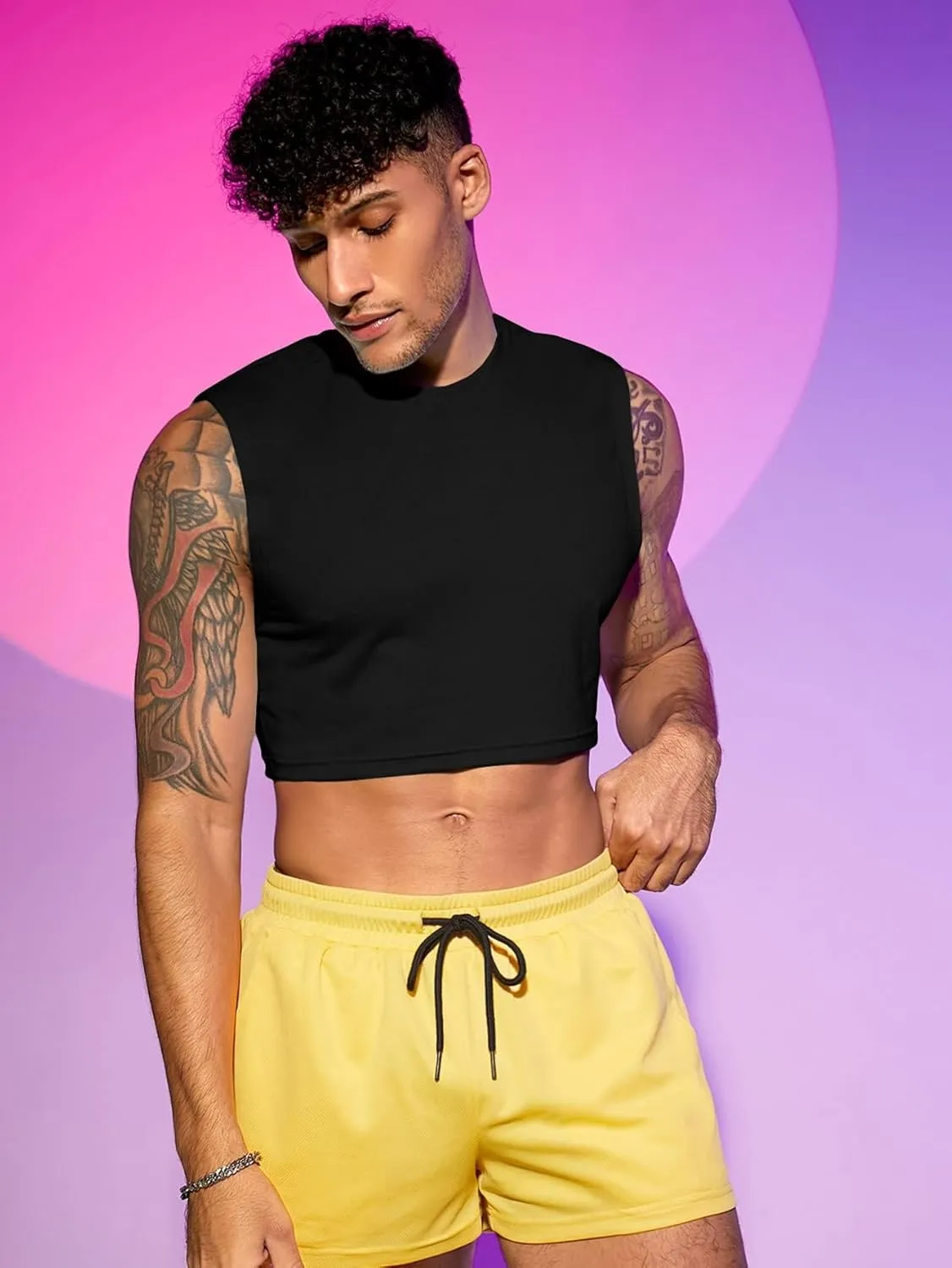 Milumia Men's Casual Round Neck Sleeveless Crop Tank Tops Muscle Shirts Streetwear