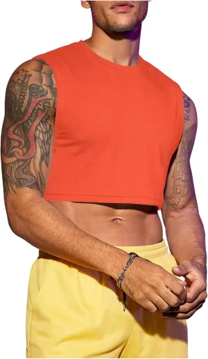Milumia Men's Casual Round Neck Sleeveless Crop Tank Tops Muscle Shirts Streetwear