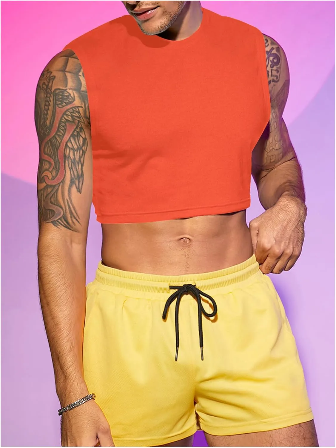 Milumia Men's Casual Round Neck Sleeveless Crop Tank Tops Muscle Shirts Streetwear