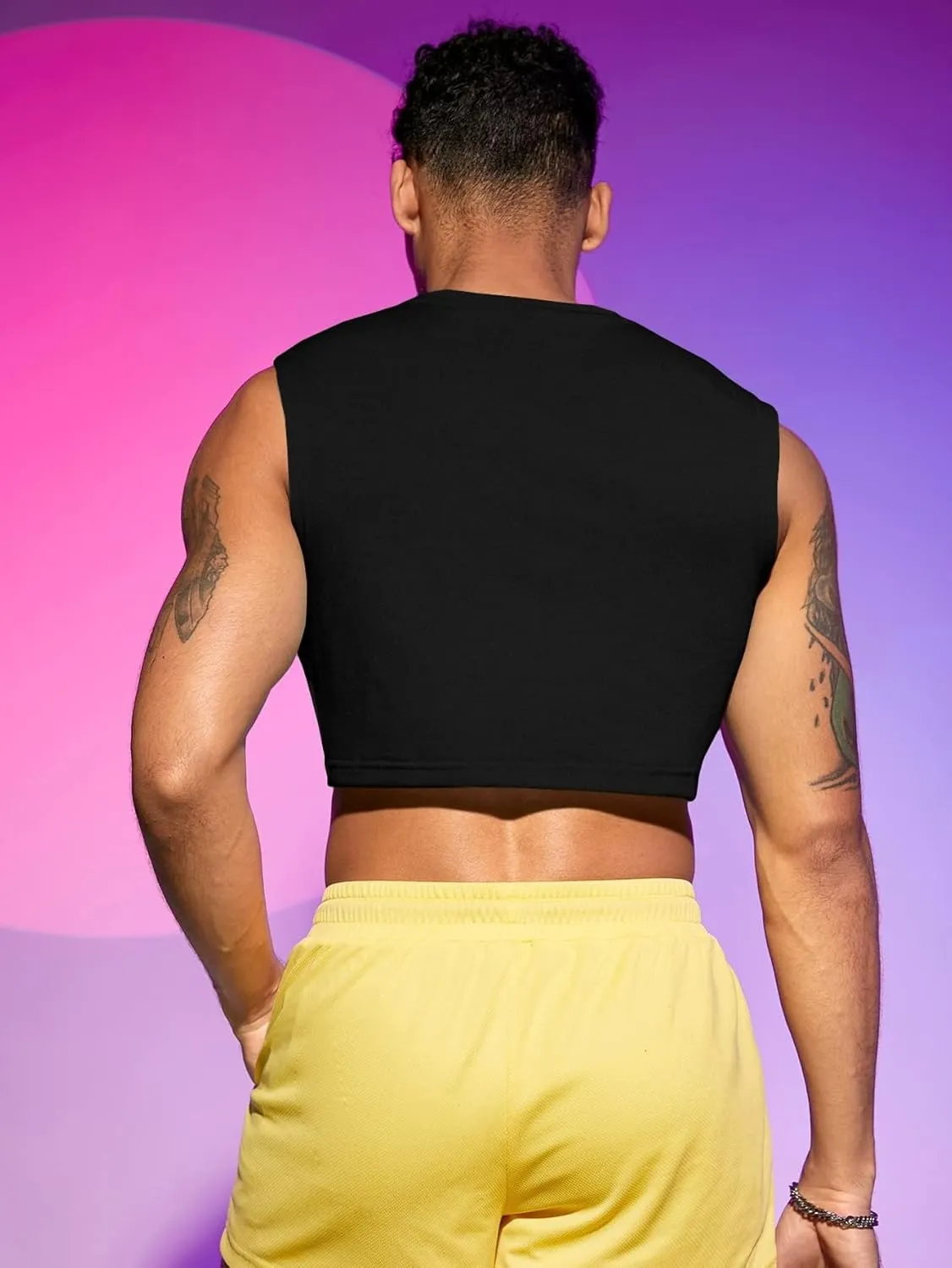 Milumia Men's Casual Round Neck Sleeveless Crop Tank Tops Muscle Shirts Streetwear