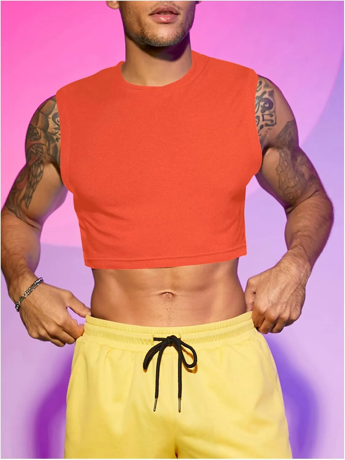 Milumia Men's Casual Round Neck Sleeveless Crop Tank Tops Muscle Shirts Streetwear